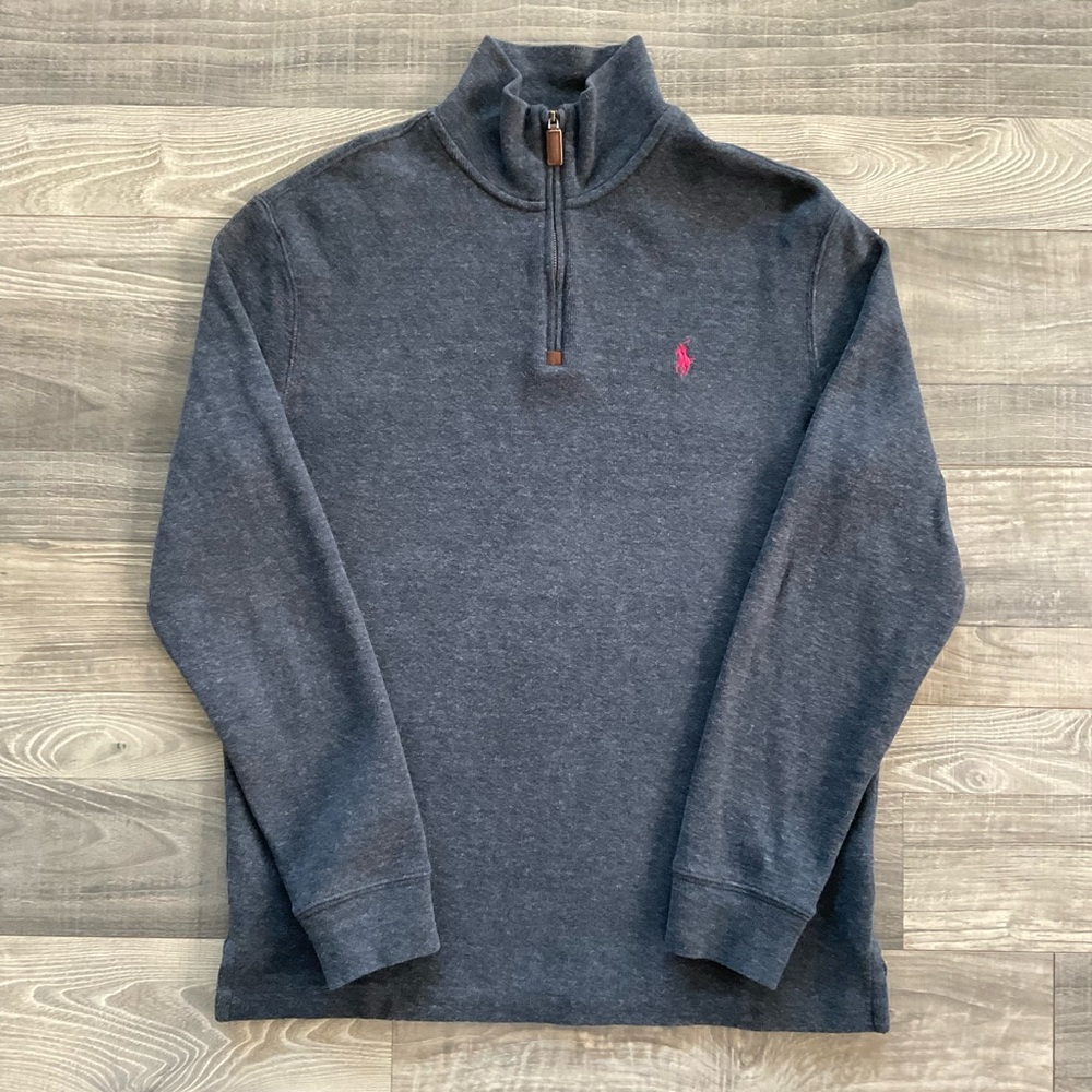 Polo Ralph Lauren 1/4 Zip Sweater Men’s MEDIUM Charcoal Gray Red Pony Q-Zip